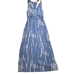 Japna Blue White Tie Dye V-Neck Halter Maxi Dress Bohemian Beach Hippie Summer
